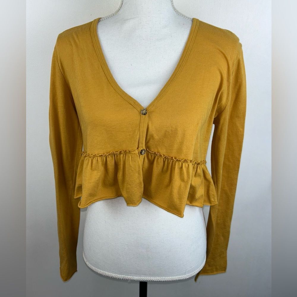 Urban Outfitters Project Social T Mustard Color Crop Top ruffle detail sz S Boho